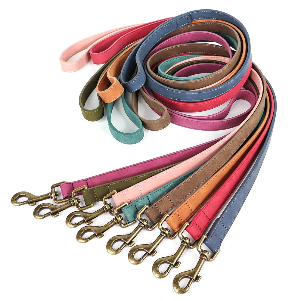 Personalized Dog Collar Leash Set Customized Dogs Collar Walking Lead Rope Leather Pet Collars for Small Medium Large Dogs Pug