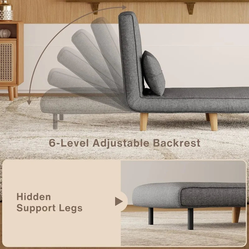 3-in-1 Sleeper Chair Bed, Convertible Chair Bed Futon Sofa Bed with Adjustable Backrest, Accent Chair for Apartment, Dark Grey