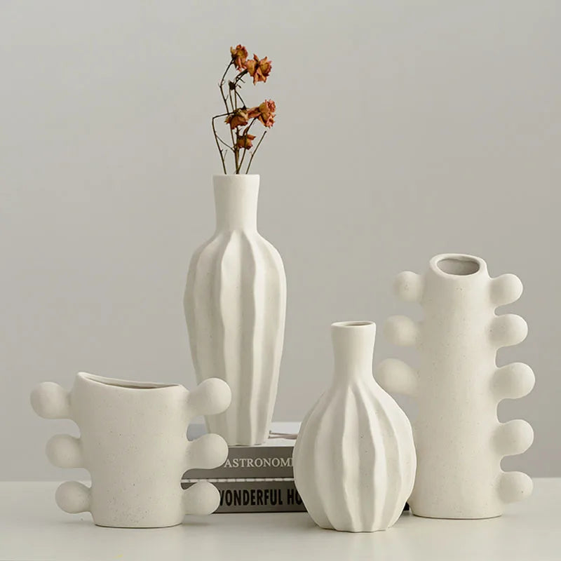 CAPIRON Unglazed Ceramic Nordic Vase for Dried Flower Decorative White Modern Boho Ins  Wedding Table Party Living Room Office