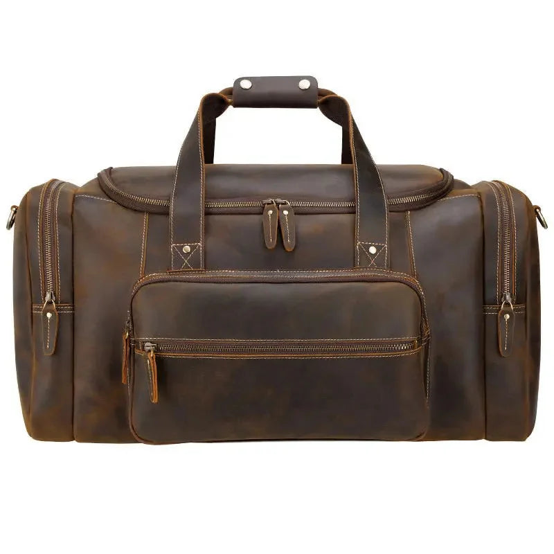 MAHEU Large Travel Bag Genuine Leather Vintage Style Luggage s Men Male Duffle s Travelling Weekender s for man