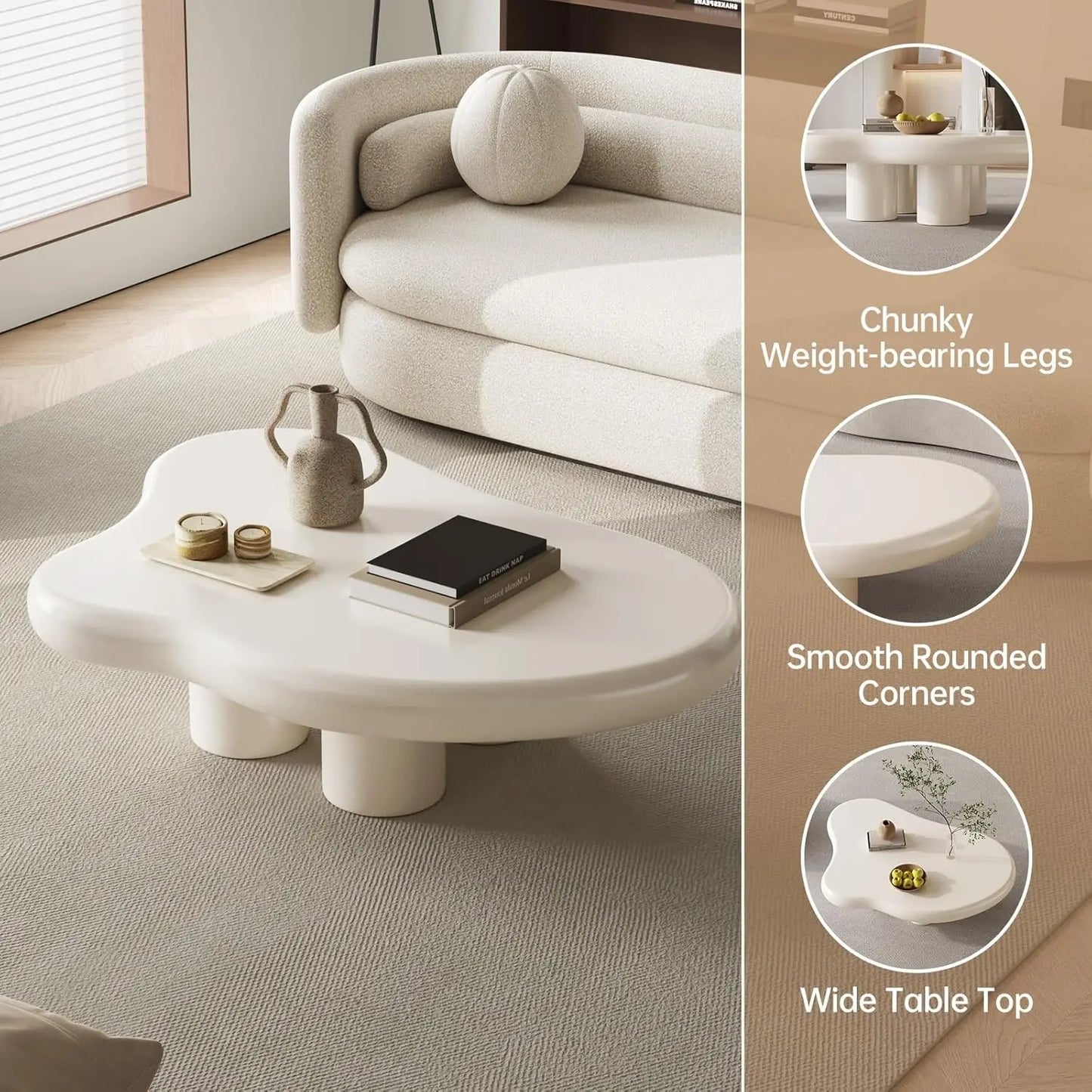 Cloud Coffee Table, Cute Coffee Table, Upgraded White Modern Tea Table, Irregular Indoor End Table for Living Room, small table