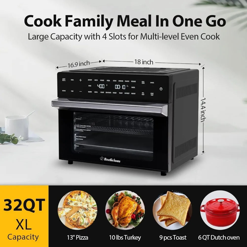 32QT Extra Large Air Fryer,19-In-1 Toaster Oven Combo with Rotisserie and Dehydrator,Digital Convection Oven Countertop Airfryer