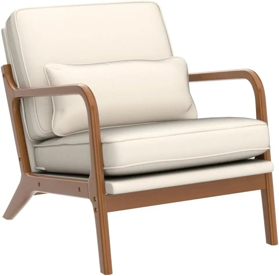 home Accent Chair Mid-Century Modern Chair with Pillow Upholstered Lounge Arm Chair with Solid Wood Frame & Soft Cushion for Liv