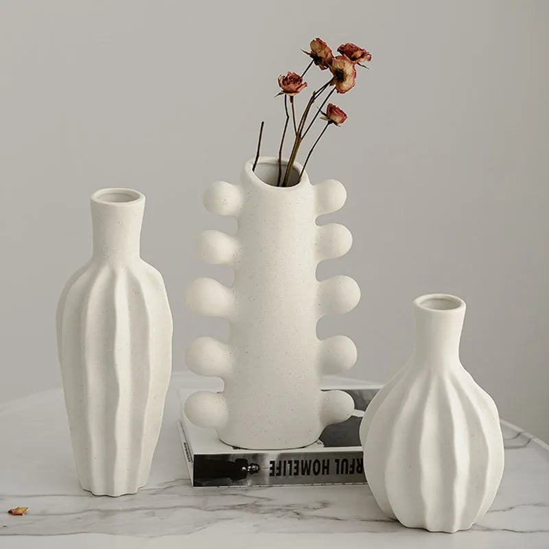 CAPIRON Unglazed Ceramic Nordic Vase for Dried Flower Decorative White Modern Boho Ins  Wedding Table Party Living Room Office