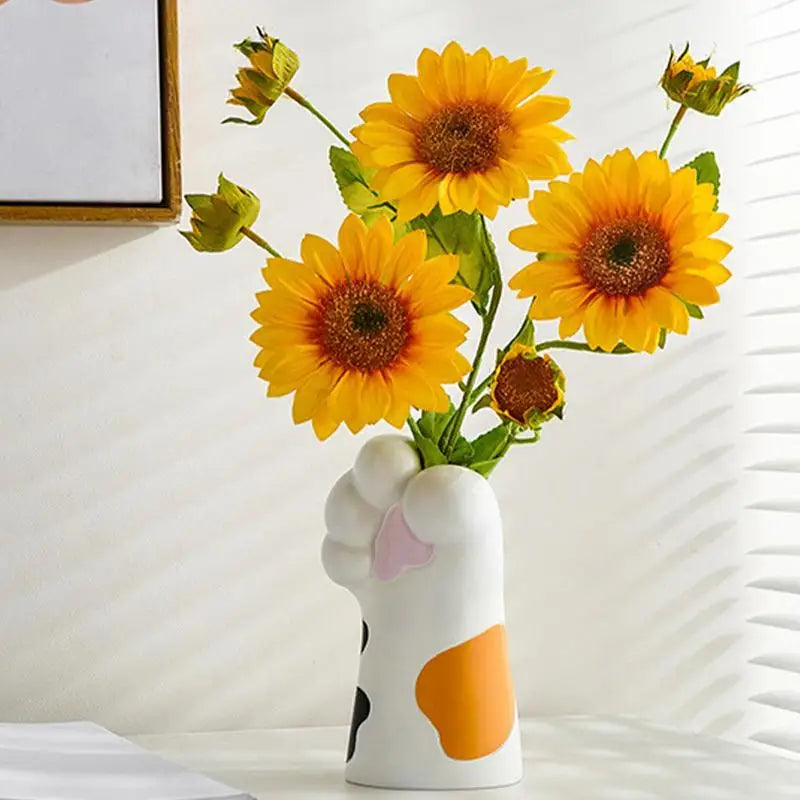 Cartoon Cat Claw Vase Kawaii Cat Paw Ceramic Flower Pot Artificial Flower Vase Planter Creative Desktop Ornaments Home Decor