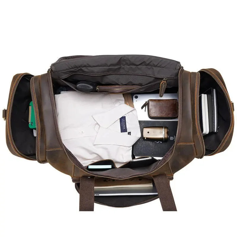 MAHEU Large Travel Bag Genuine Leather Vintage Style Luggage s Men Male Duffle s Travelling Weekender s for man