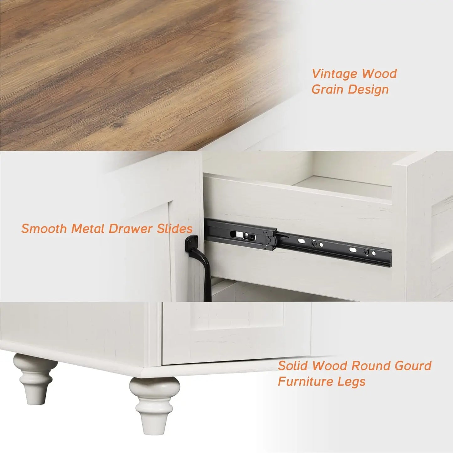 WAMPAT Modern Coffee Table with Storage Cabinet, White Coffee Tables for Living Room, Wood Rectangle Center Table with Drawer