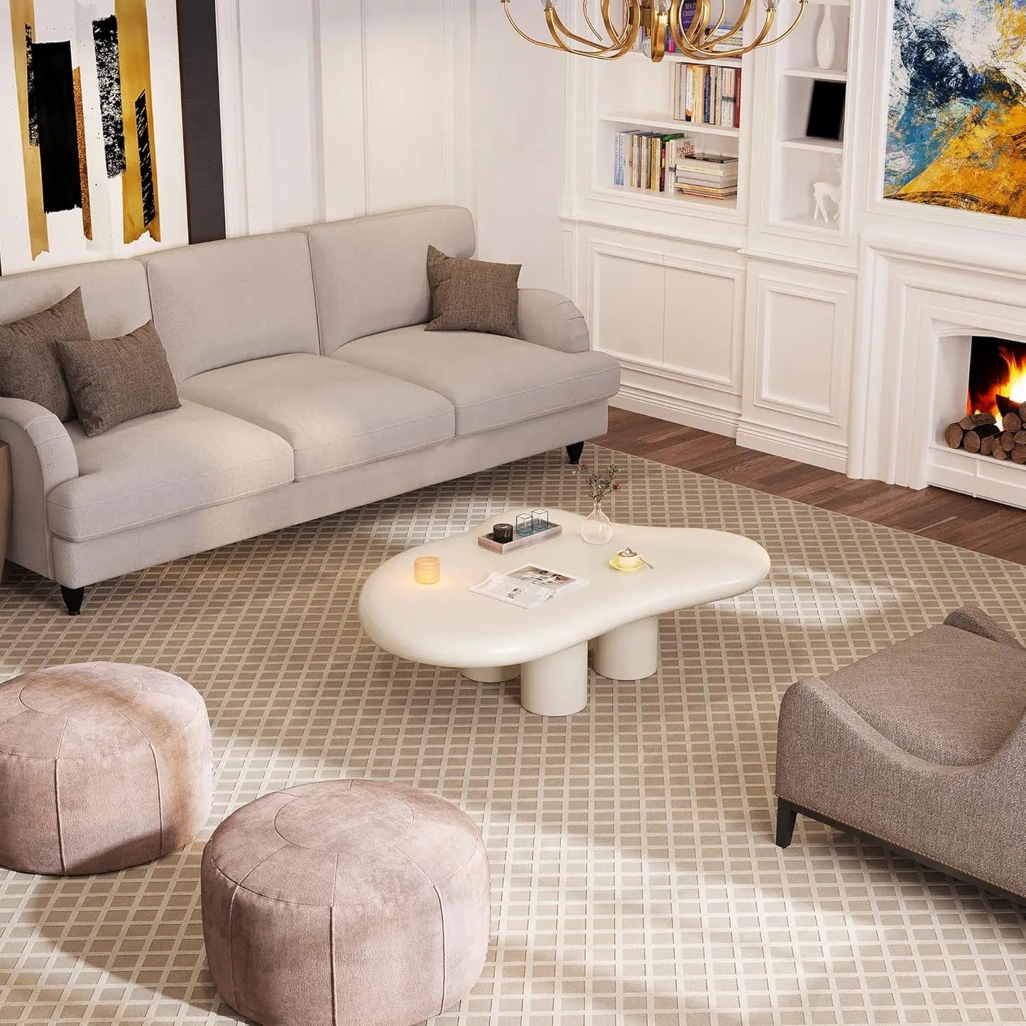 Cloud Coffee Table, Cute Coffee Table, Upgraded White Modern Tea Table, Irregular Indoor End Table for Living Room, small table
