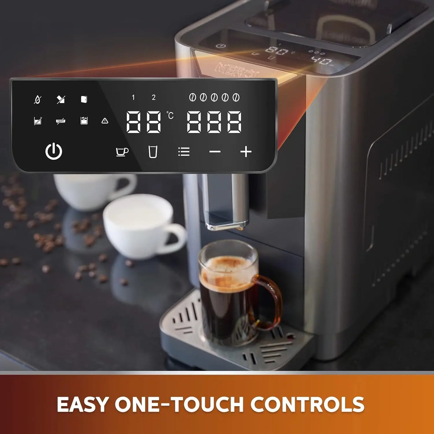 Fully Automatic Espresso Coffee Machine with Touch Screen, 19 Bar Barista Pump Coffee Maker Built-in Adjustable Grinder