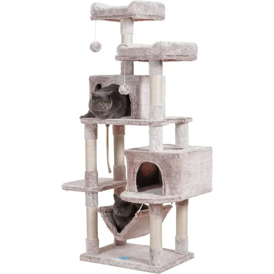 Large Multi-Level Cat Tree Condo Furniture with Sisal-Covered Scratching Posts, 2 Bigger Plush Condos, Perch Hammock for Kittens