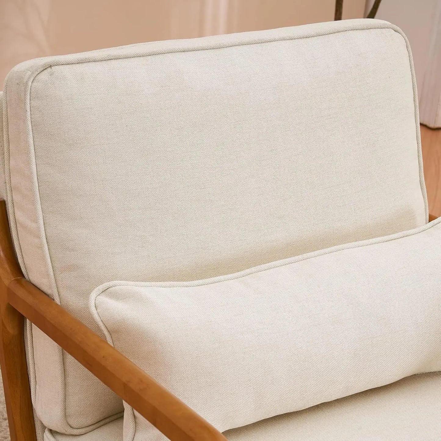 home Accent Chair Mid-Century Modern Chair with Pillow Upholstered Lounge Arm Chair with Solid Wood Frame & Soft Cushion for Liv