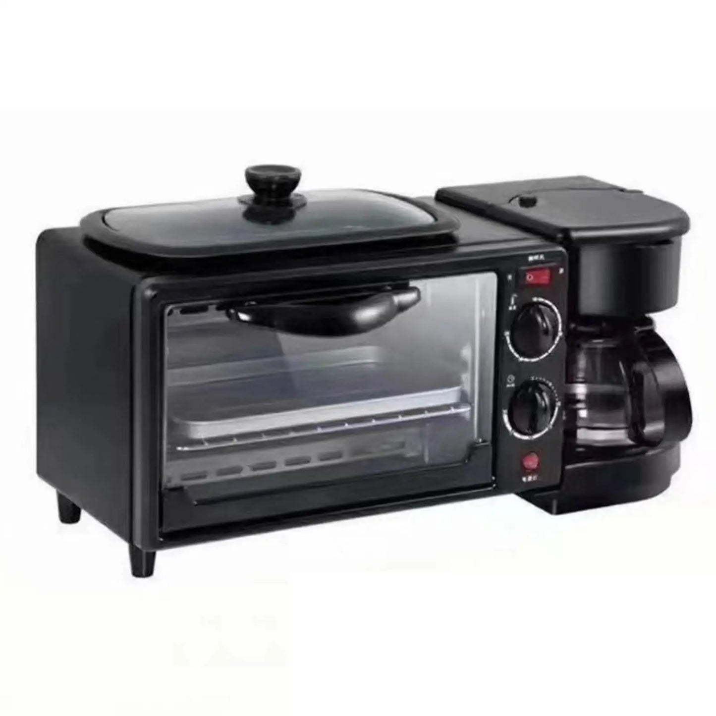 3 in 1 Breakfast Maker Toasters Oven with Timer Portable Toaster Oven Oven Breakfast Maker with Coffee Machine for Sausages Egg