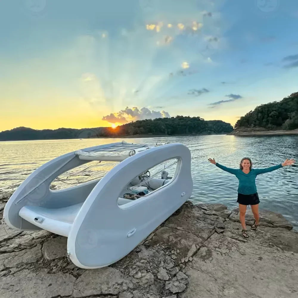 Inflatable Yachts Electric Catamaran , Electric Round Inflatable Boat , Optional Electric Propeller or Gasoline Propeller PVC