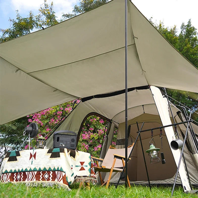One Bedroom And One Living Room Family Tunnel Camping Tent Waterproof Stock Product Luxury 3-5 Person Large Space