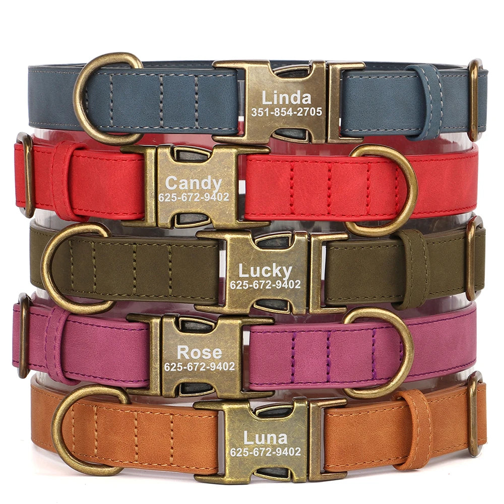 Personalized Dog Collar Leash Set Customized Dogs Collar Walking Lead Rope Leather Pet Collars for Small Medium Large Dogs Pug