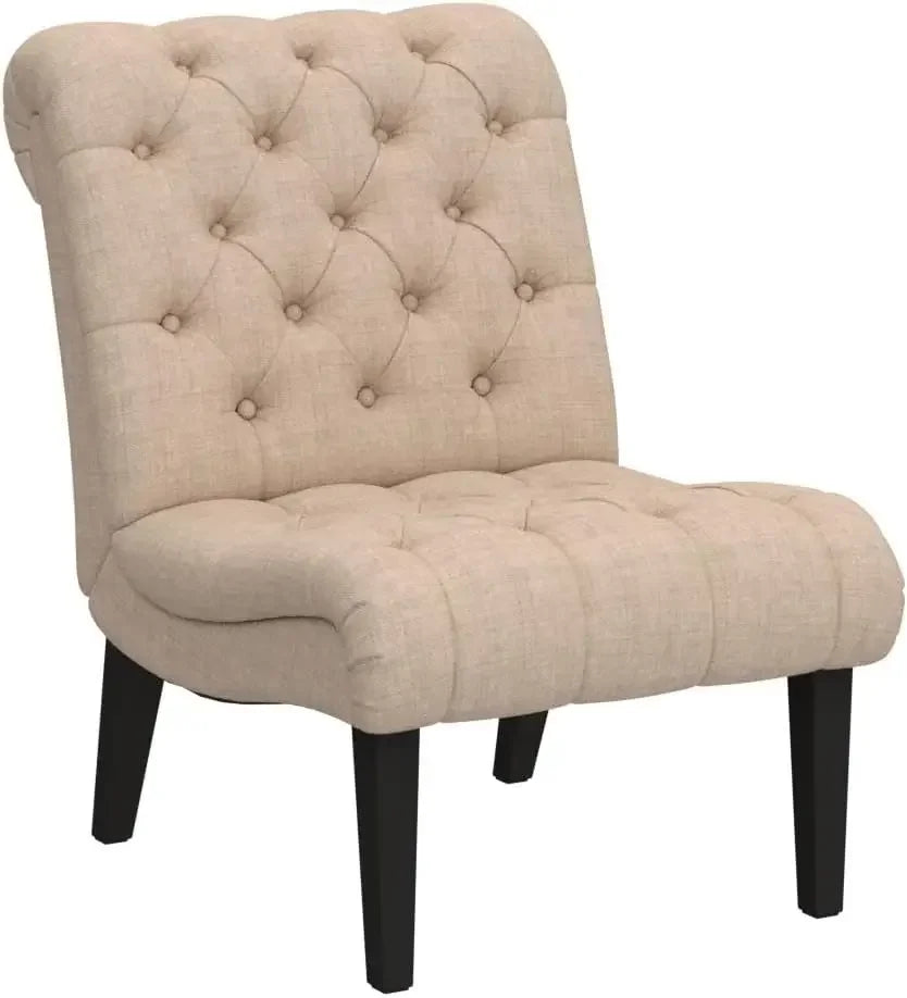 Upholstered Accent Chair for Bedroom Living Room Chairs Modern Armless Side Chair with Wood Legs Khaki Fabric