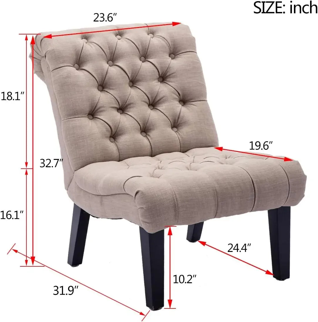 Upholstered Accent Chair for Bedroom Living Room Chairs Modern Armless Side Chair with Wood Legs Khaki Fabric