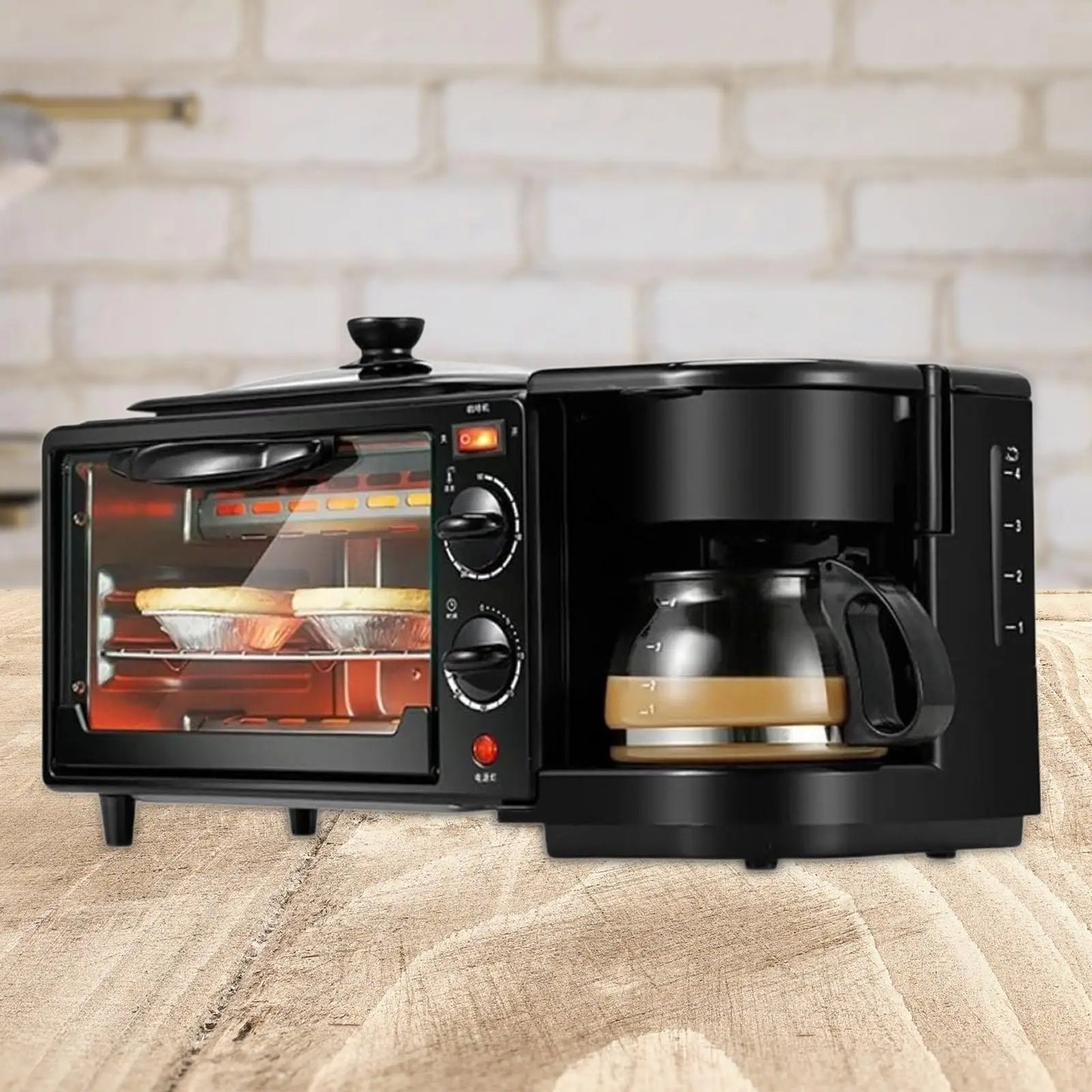 3 in 1 Breakfast Maker Toasters Oven with Timer Portable Toaster Oven Oven Breakfast Maker with Coffee Machine for Sausages Egg