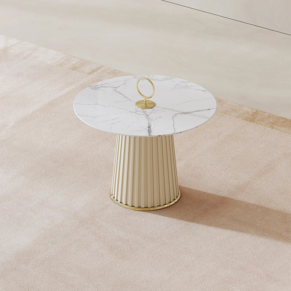 Luxury White Round Stainless Steel Legs, Small Side Coffee Tables,Metal Sofa Tea Table Sets, Living Room Furniture Designs