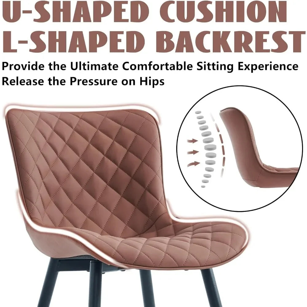 Coffee Brown Dining Chairs Set of 2 Mid Century Modern PU Leather Diamond Upholstered Accent Guest Dinner Chair with Back Metal