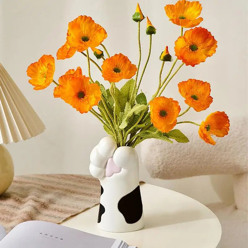 Cartoon Cat Claw Vase Kawaii Cat Paw Ceramic Flower Pot Artificial Flower Vase Planter Creative Desktop Ornaments Home Decor