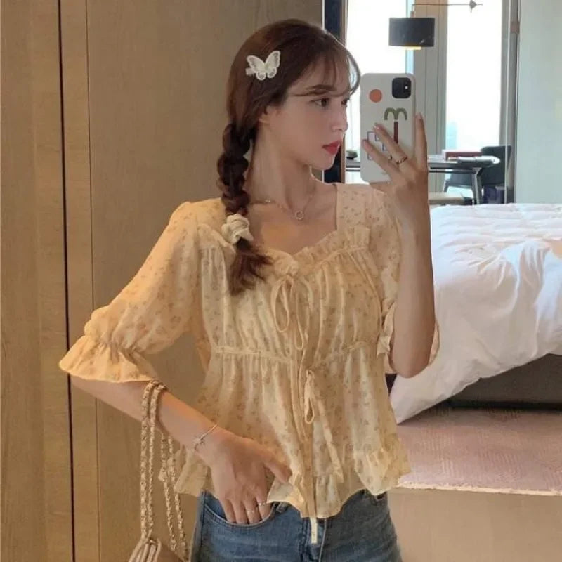 Shirts & Blouses For Women Woman Top Chiffon Crop Half Sleeve Summer S Xxl Premium Clothing Sales Streetwear Promotion M