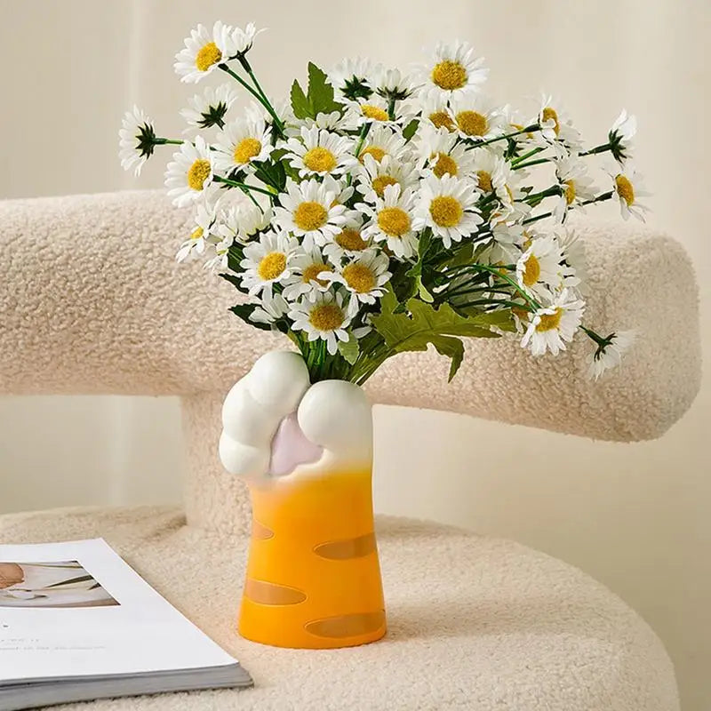 Cartoon Cat Claw Vase Kawaii Cat Paw Ceramic Flower Pot Artificial Flower Vase Planter Creative Desktop Ornaments Home Decor