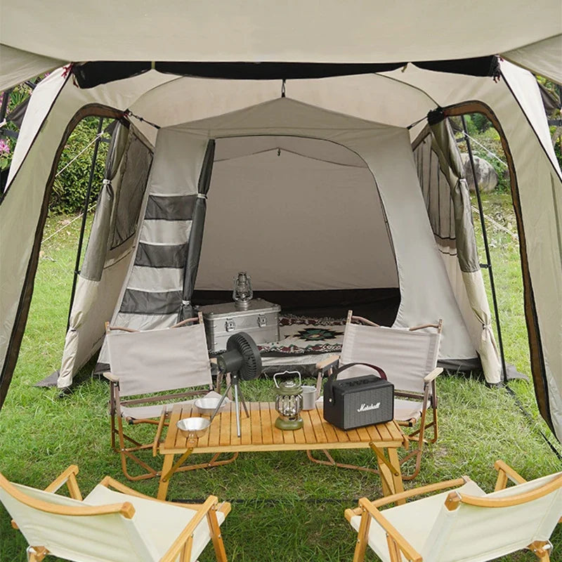 One Bedroom And One Living Room Family Tunnel Camping Tent Waterproof Stock Product Luxury 3-5 Person Large Space