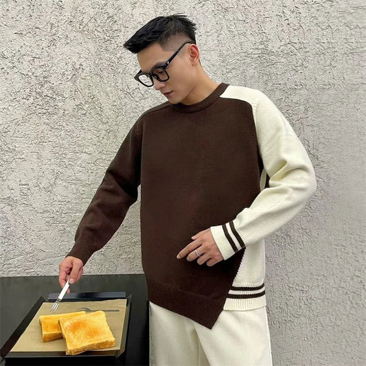 Men’s Crewneck Pullovers Patchwork Knitted Sweaters Autumn Casual Y2K Vintage Knitwear Pull Homme Korean Fashion Luxury Clothing