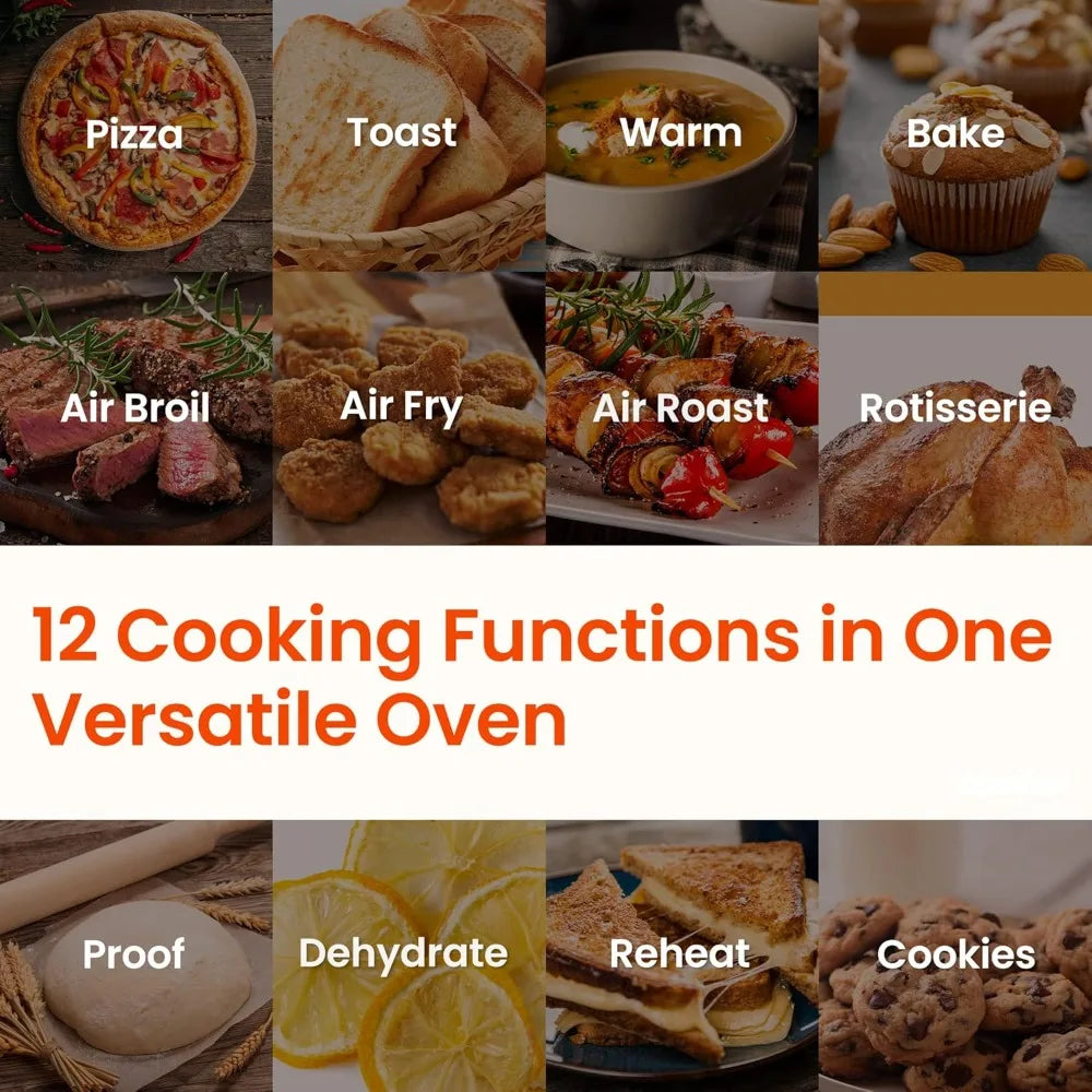 Toaster Oven Air Fryer Combo, 12-in-1 Air Fryer Oven with Rotisserie, 6 Slice Toast 12' Pizza, Double Layer